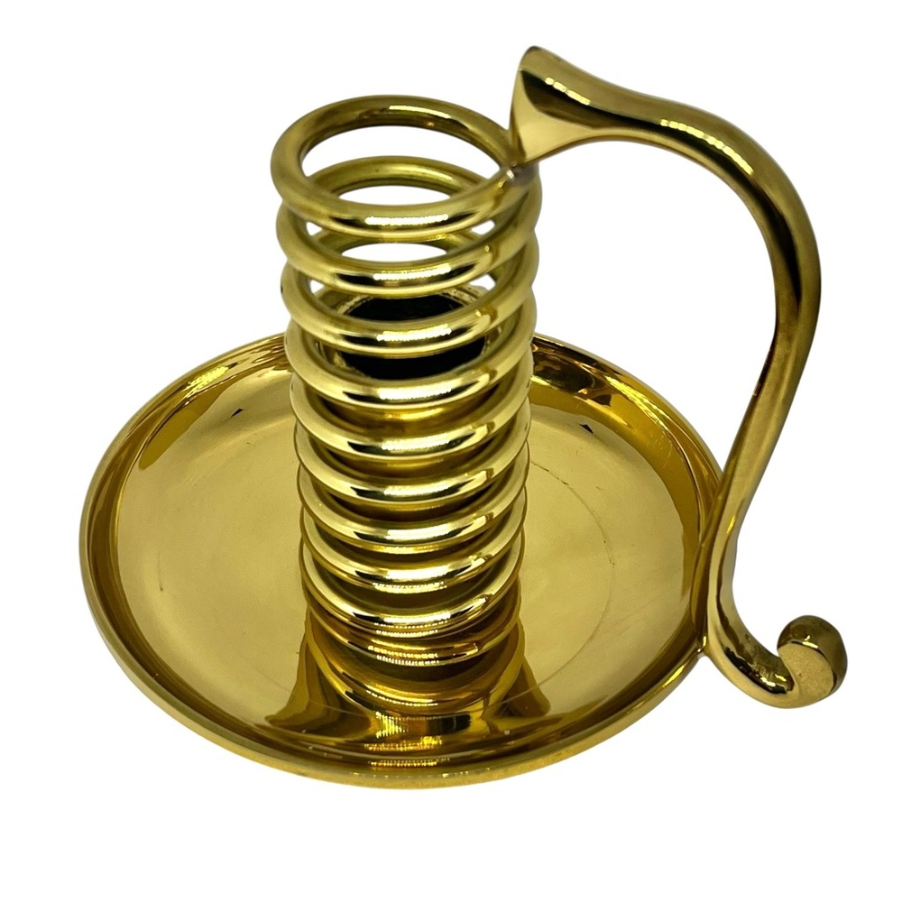 Vintage Spiral Adjustable Gold Plated Brass Candle Stick Holder Mid Century 4” - Picture 8 of 10